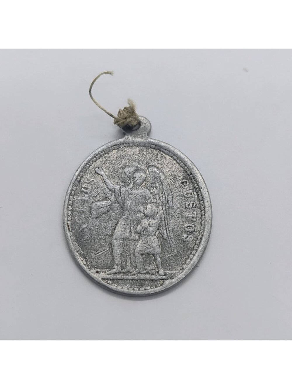 Rare Religious Charm Pendant Angelus Gustos Guardian Angel Aluminum